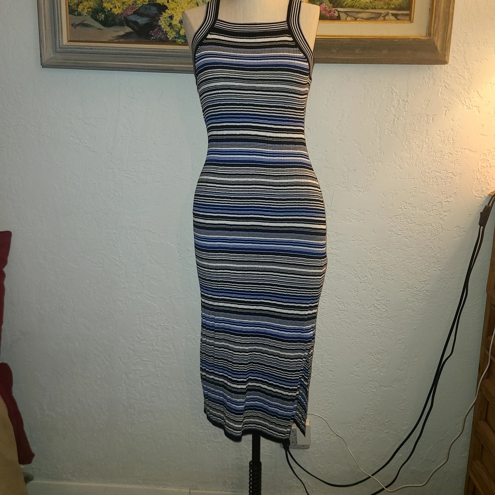 White House Black Market Striped Midi Dress in Blue and Black
